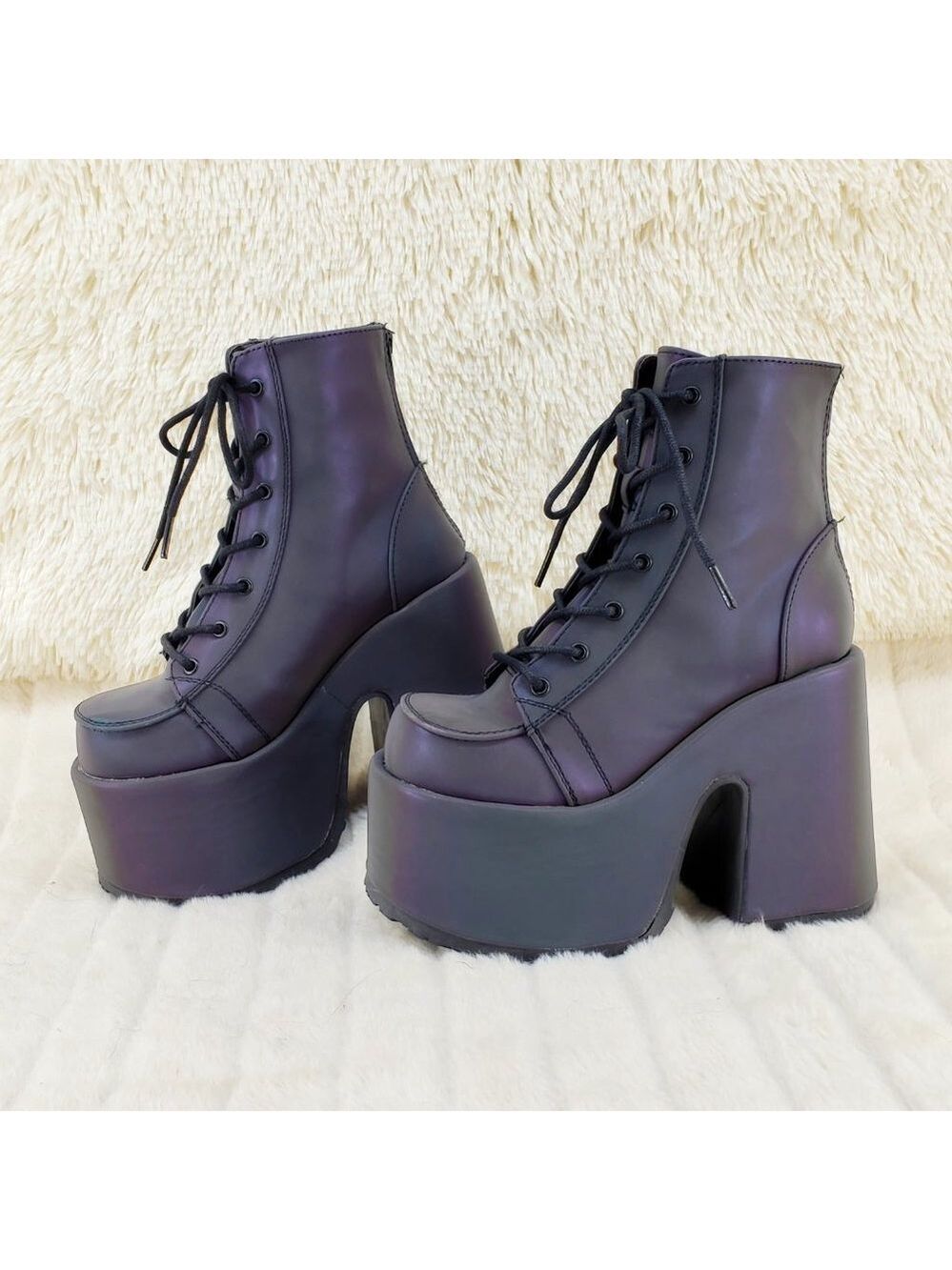 Camel Purple Green Reflective Rave Royalty Festival Platform Ankle Boots - Picture 6 of 15